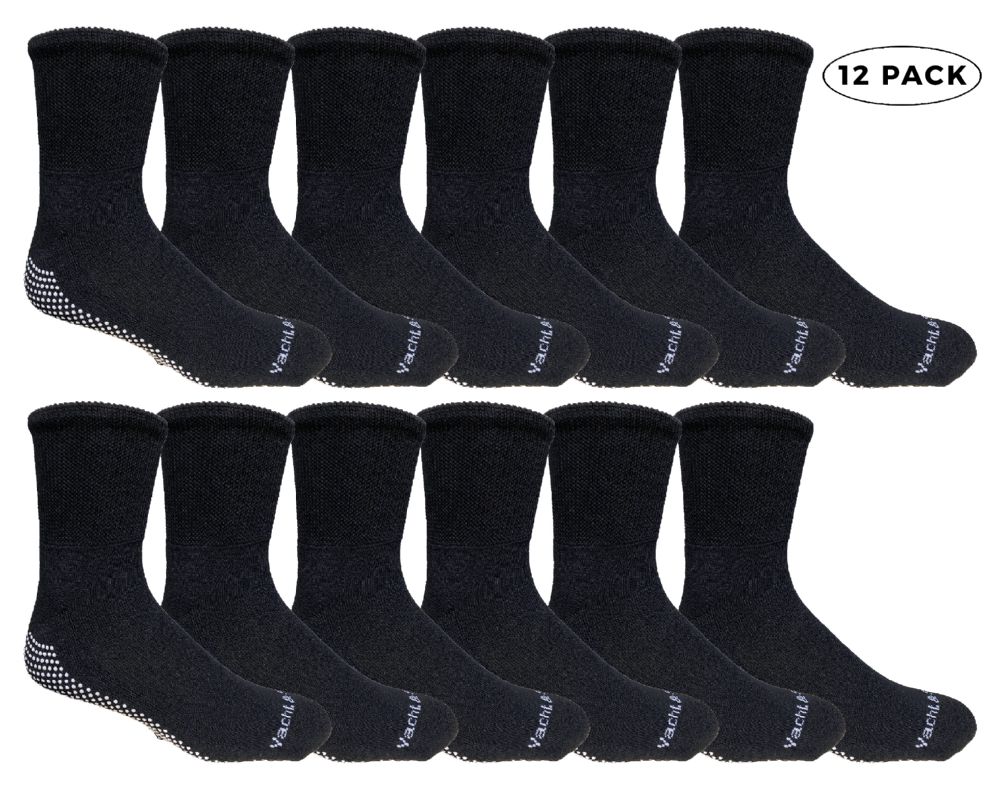 12 Bulk Yacht And Smith Men S Diabetic Black Non Slip Socks Size 13 16 At