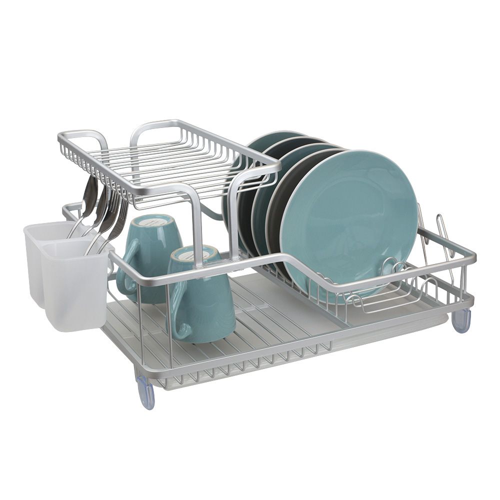 6 Bulk Home Basics Aluminum 2-Tier Dish Rack - At - Bluestarempire.com