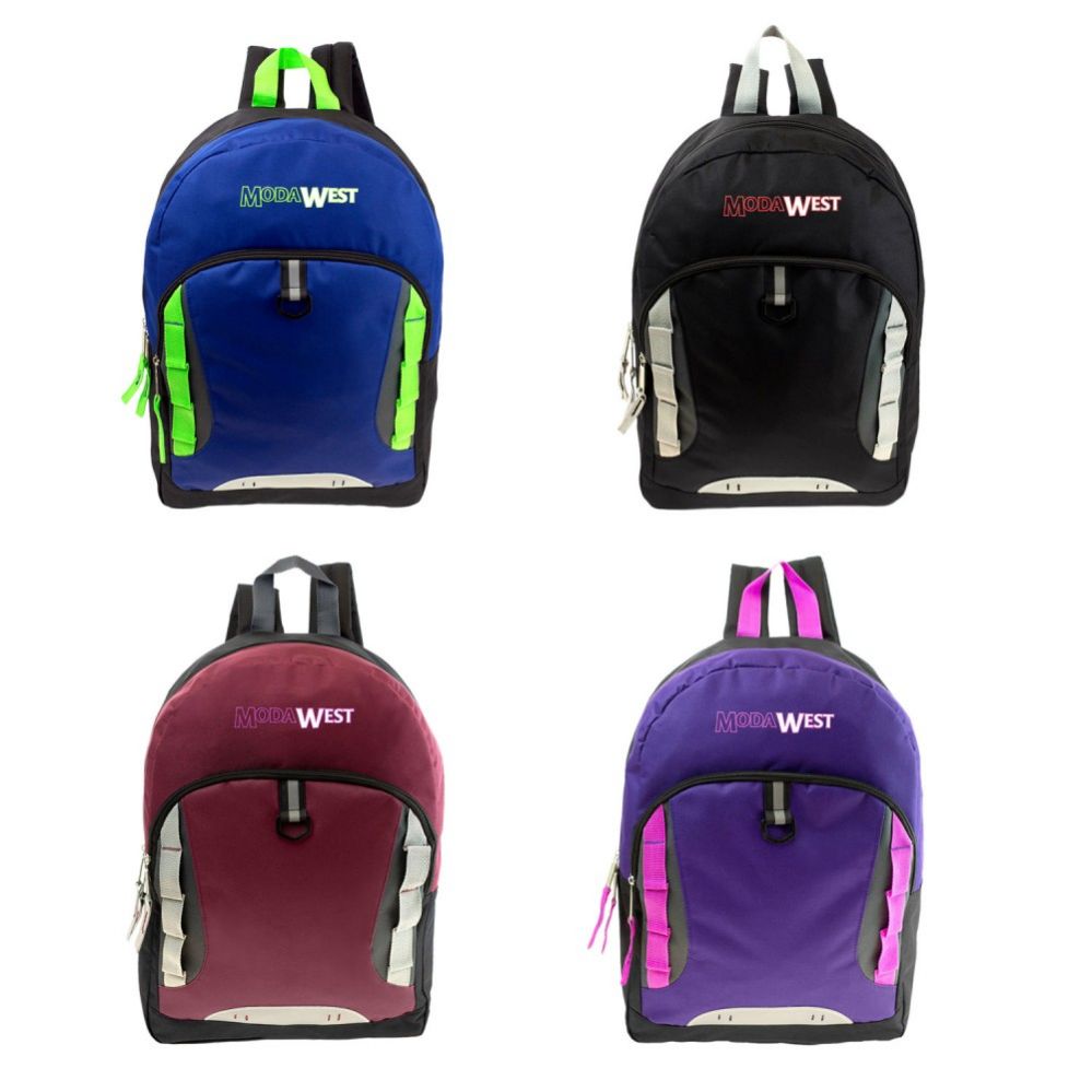 24 Bulk Backpack In 4 Assorted Colors 17" at