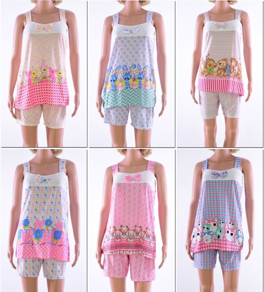 72 Bulk Women's Tank Top Shirt & Capri Pajama Set With/ Bow Adornment ...