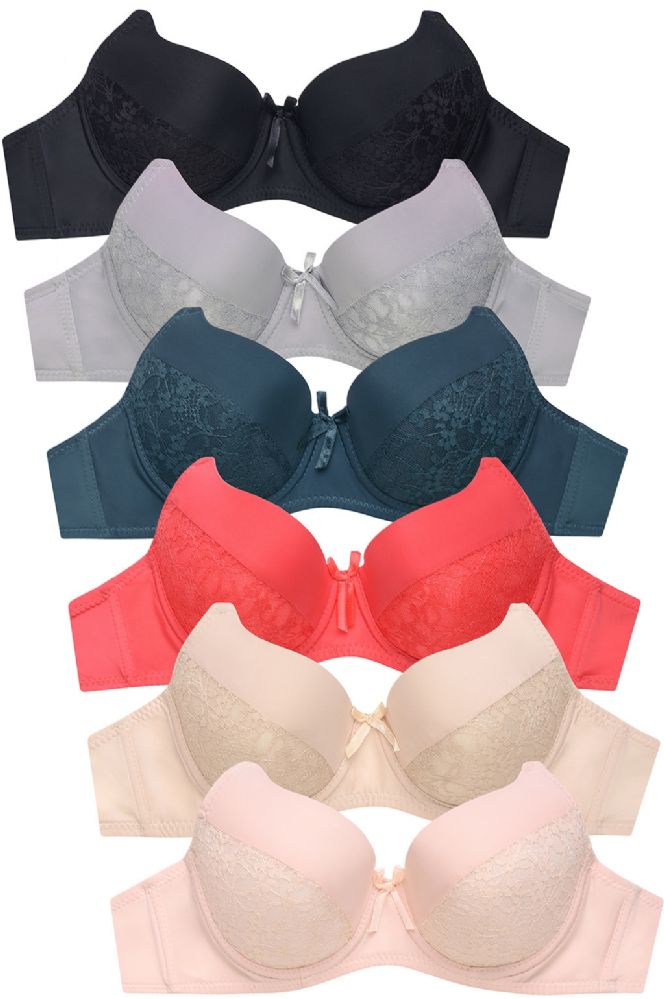 Mamia Women's Basic Lace/Plain Lace Bras Pack of 6- Various Styles 