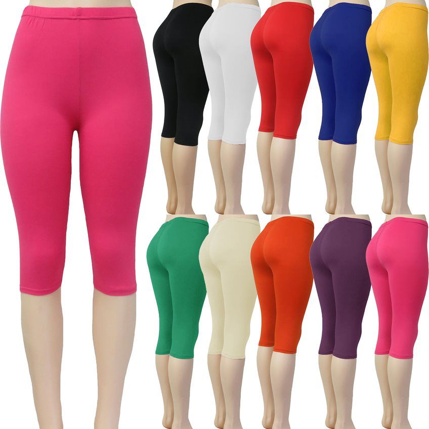 48 Bulk Womens Solid Color Capri Leggings In Assorted Colors At