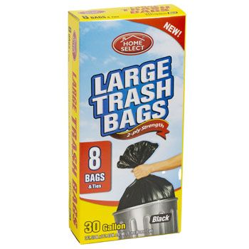 24 Bulk Trash Bags 8ct - 30 Gallon Large W/ties Black Home Select 2-Ply  Strength - at 