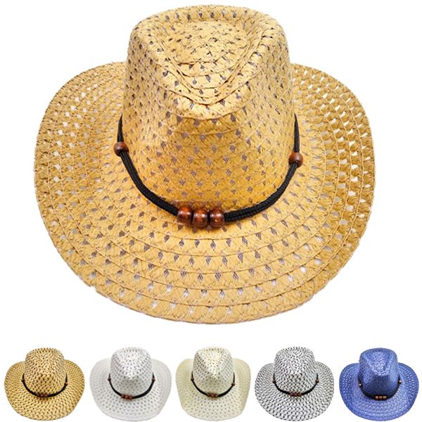 12 Bulk Baby Kid's Straw Cowboy Sun Summer Hat Set with Ear Flaps - at 