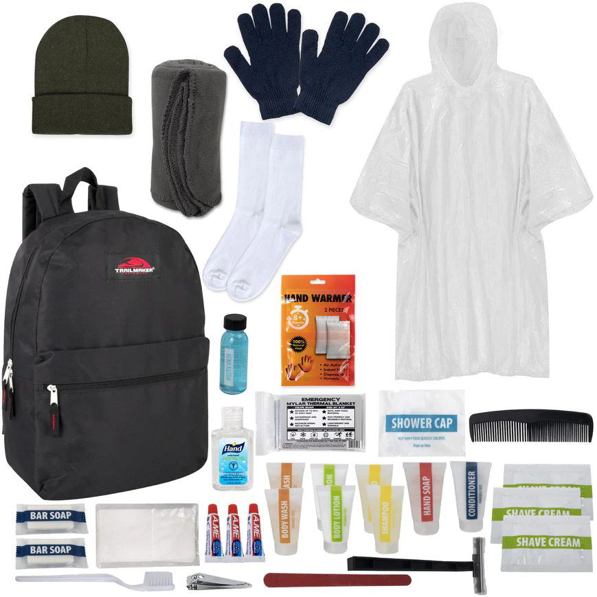 12 Bulk Warm Essential 34-Piece Homeless Care Hygiene Kit With Backpack ...