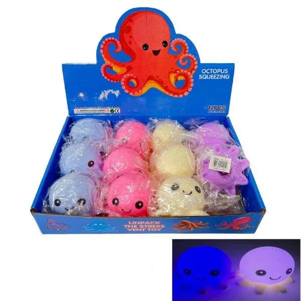 24 Bulk LighT-Up Squishy Toy [solid Octopus] - at - bluestarempire.com