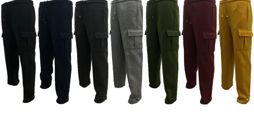 12 Bulk Men's Fashion Cargo Fleece Pants In Black Pack A - at 