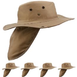 12 Bulk Brown Camping Boonie Hat for Men - Quick Dry Hat with Neck Flap - Wholesale